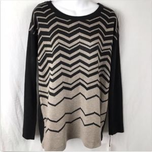 Ivanka Trump Pullover Chevron Sweater Black Taupe
